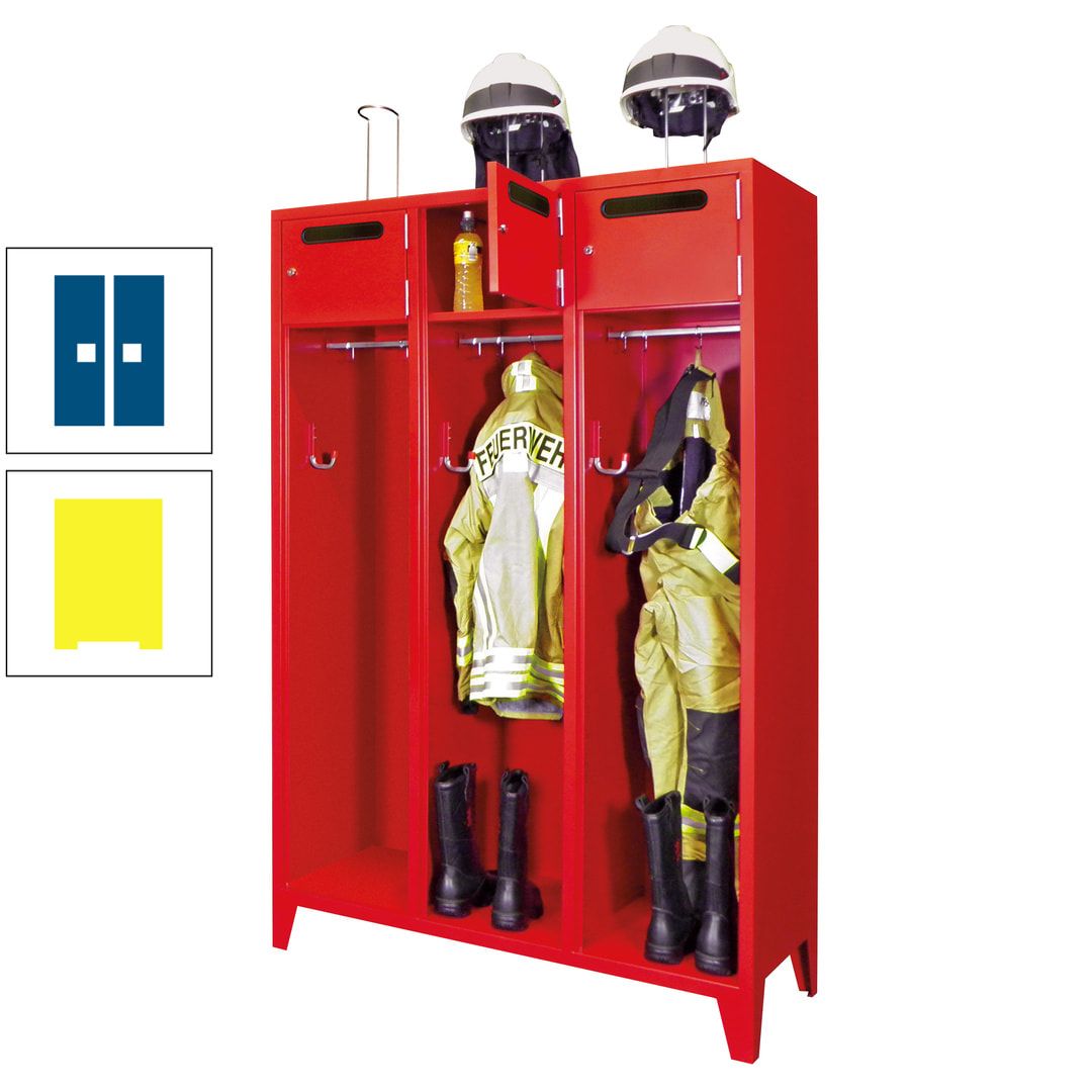Feuerwehrschrank - 3 Abteile - Ablagefach mit Tür, Einwurfschlitz - 2.100 x 1.230 x 500 mm (HxBxT) - anthrazitgrau