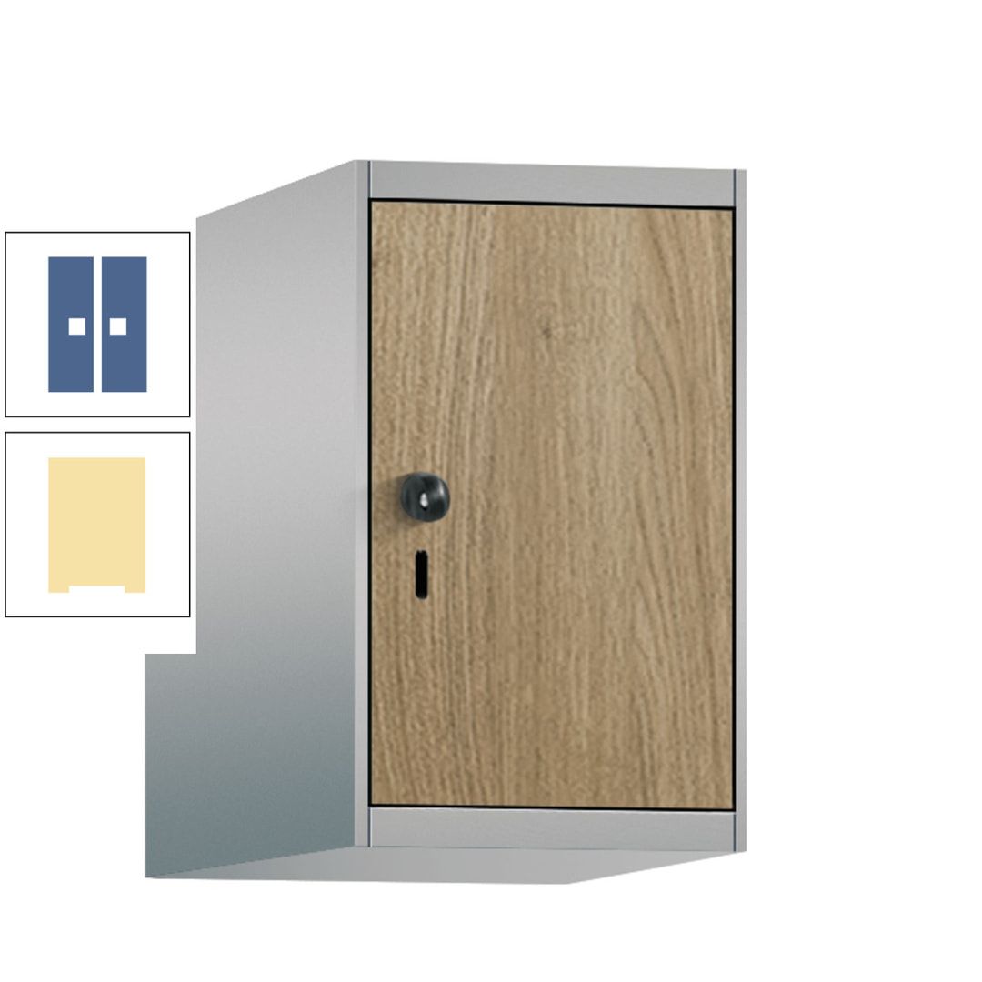 Aufsatzschrank, Schrankaufsatz, 1 Fach a 300 mm, Farbe Pastellgelb, Tür anthrazitgrau, 500 x 300 x 500 mm (HxBxT)