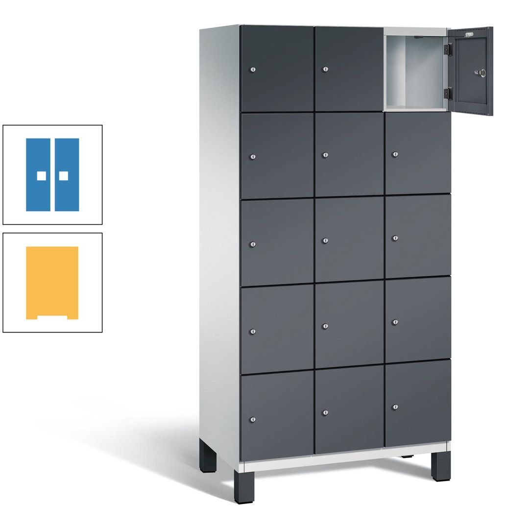 Fächerschrank, Stahlschrank, 15 Fächer, Türöffnungsbegrenzer, Füße, 1.980 x 900 x 525 mm (HxBxT), Korpus anthrazitgrau, Front anthrazitgrau