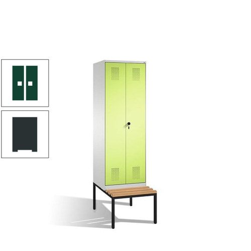Doppel-Spind, Garderobenschrank, Buche Sitzbank untergebaut, 2 Abteile a 300 mm, Korpus anthrazitgrau, Tür anthrazitgrau, 2.090 x 600 x 815 mm (HxBxT)