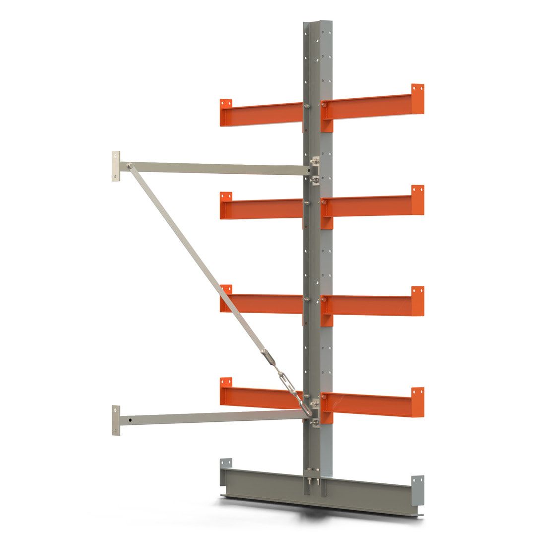 Doppelseitiges Kragarmregal, Anbauregal, 2.000 x 1.000 x 1.120 mm (HxBxT), Nutztiefe 500 mm, Kragarmlast 870 kg, KARL basic, silbergrau/reinorange
