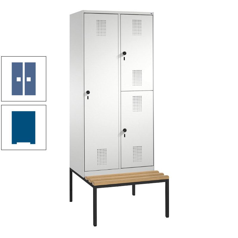 Garderobenschrank, Spind ein- und doppelstöckig Sitzbank, 2 Abteile, 3 Fächer, 2.090 x 800 x 500 mm (HxBxT), Front anthrazitgrau, Korpus anthrazitgrau