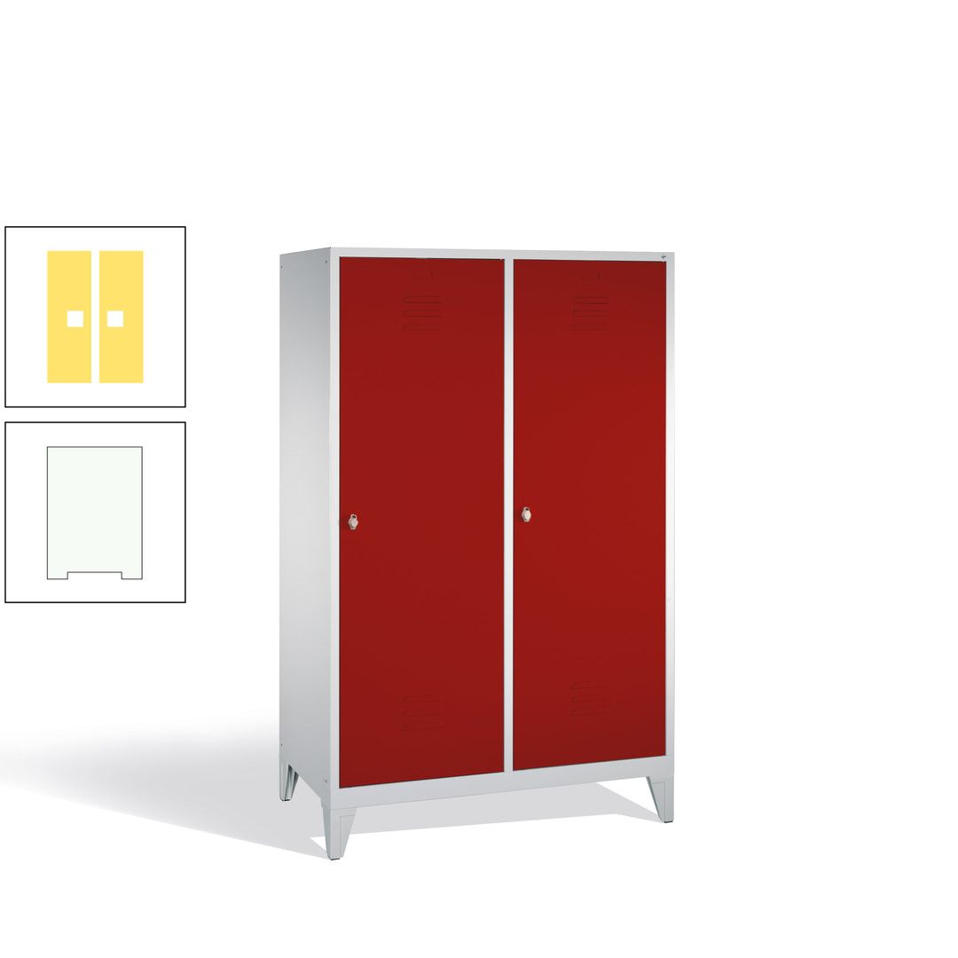 Doppel-Spind mit 2 Großtüren, Garderobenschrank mit Füßen, 4 Abteile a 300 mm, Korpus anthrazitgrau, Tür anthrazitgrau, 1.850 x 1.190 x 500 mm (HxBxT)