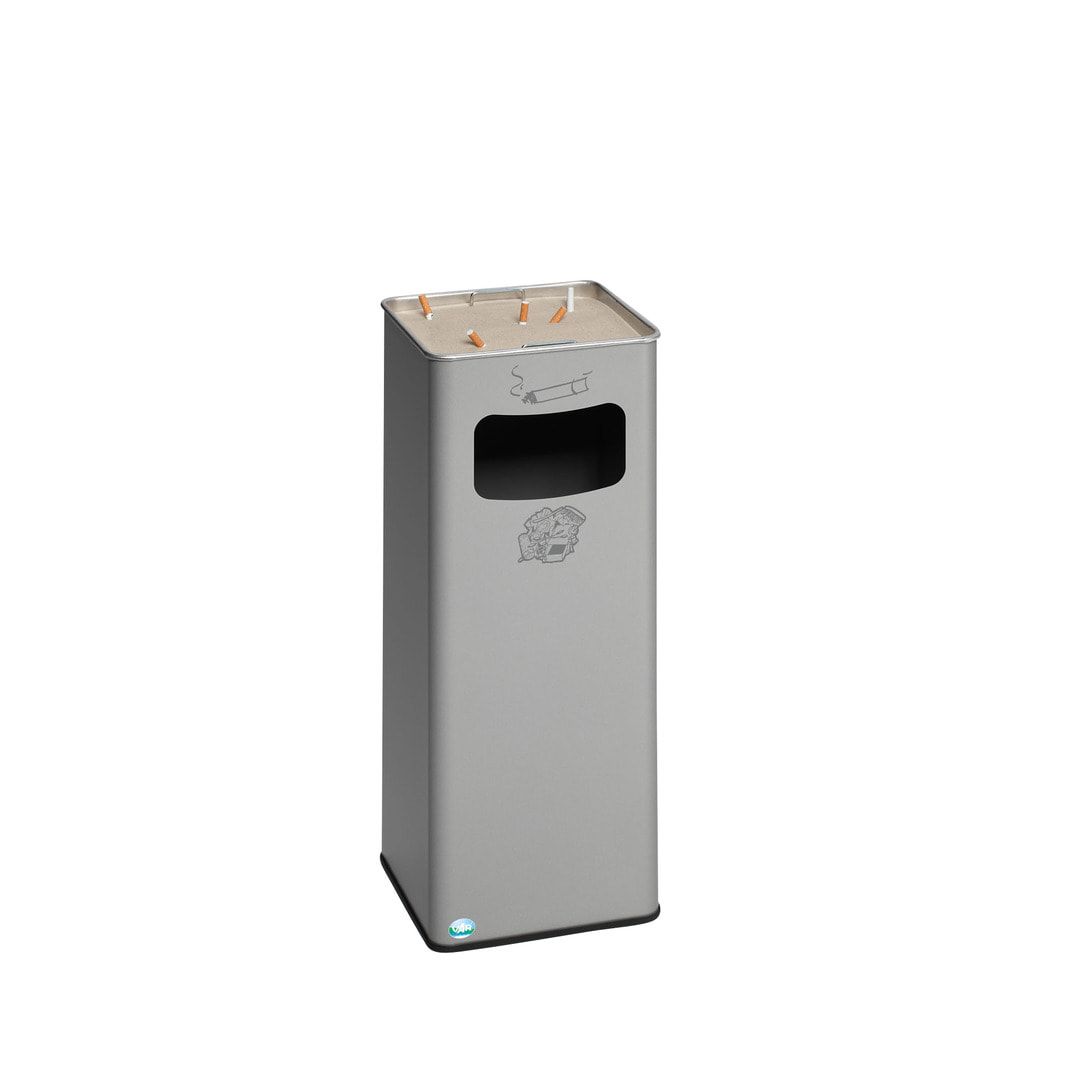 Abfallsammler mit Ascher - viereckig - Volumen 32 l - 665 x 260 x 260 mm (HxBxT) - Antik silber