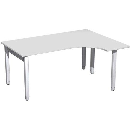 Eckschreibtisch, Ecke rechts, Füße einseitig verkürzt, 4-Fuß Quadrat Pro, höhenverstellbar, 680-800 x 1.600 x 1.200 mm (HxBxT), Dekor Ahorn