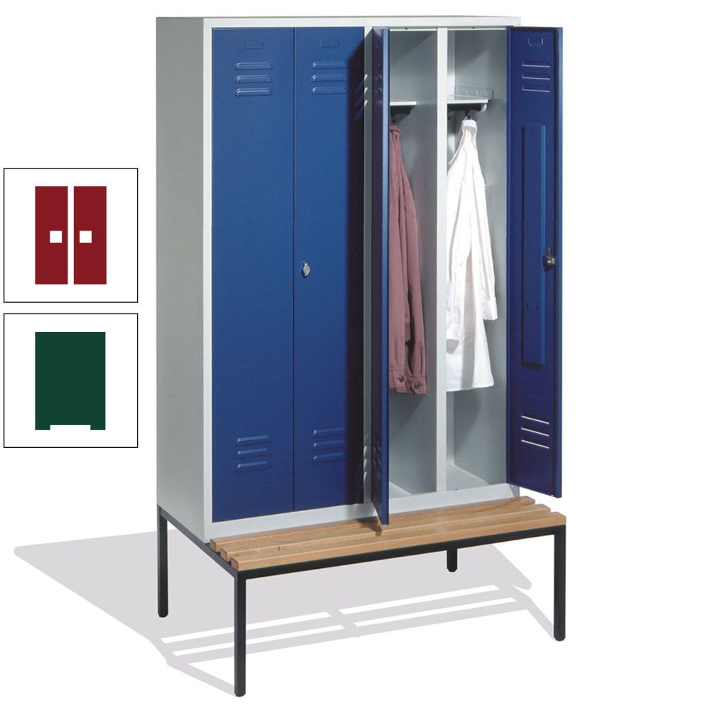 Doppel-Spindschrank, Buche Sitzbank untergebaut, 4 Abteile a 300 mm, Korpus lichtgrau, Tür anthrazitgrau, 2.090 x 1.190 x 815 mm (HxBxT)