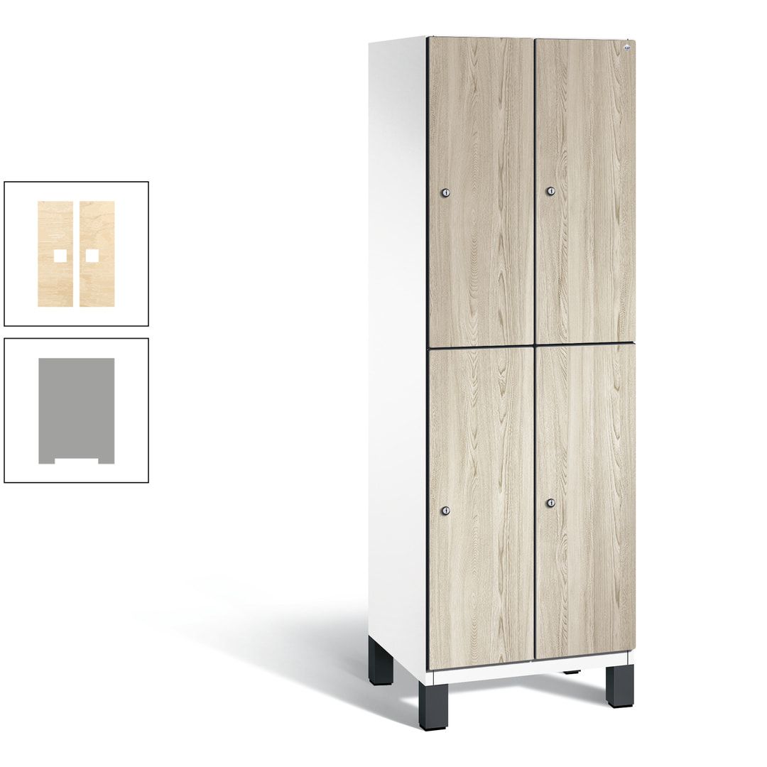 Fächerschrank, Garderobenschrank, mit Füßen, 2 Abteile, 1.980 x 600 x 525 mm (HxBxT), Korpus anthrazitgrau, Tür Donau-Ahorn