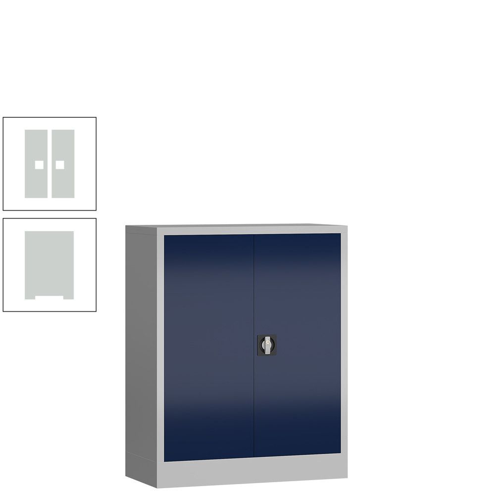 Aktenschrank, Büroschrank, abschließbar, Flügeltüren, 2 Fachböden, 1.000 x 800 x 380 mm (HxBxT), Stahl, Korpus und Türen lichtgrau