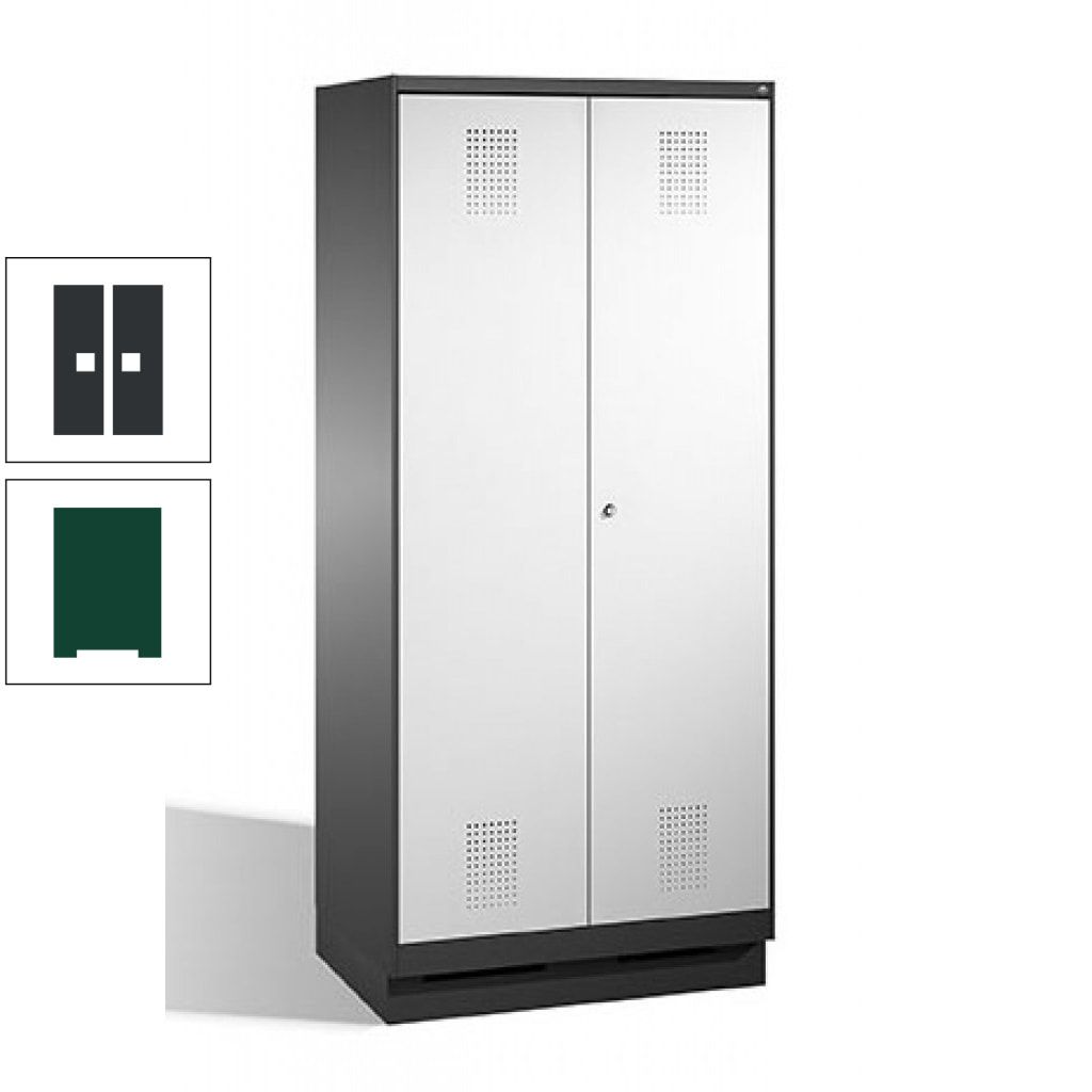 Doppel-Spind, Doppeltüren, Garderobenschrank mit Sockel, 2 Abteile a 400 mm, Korpus anthrazitgrau, Tür anthrazitgrau, 1.800 x 800 x 500 mm (HxBxT)