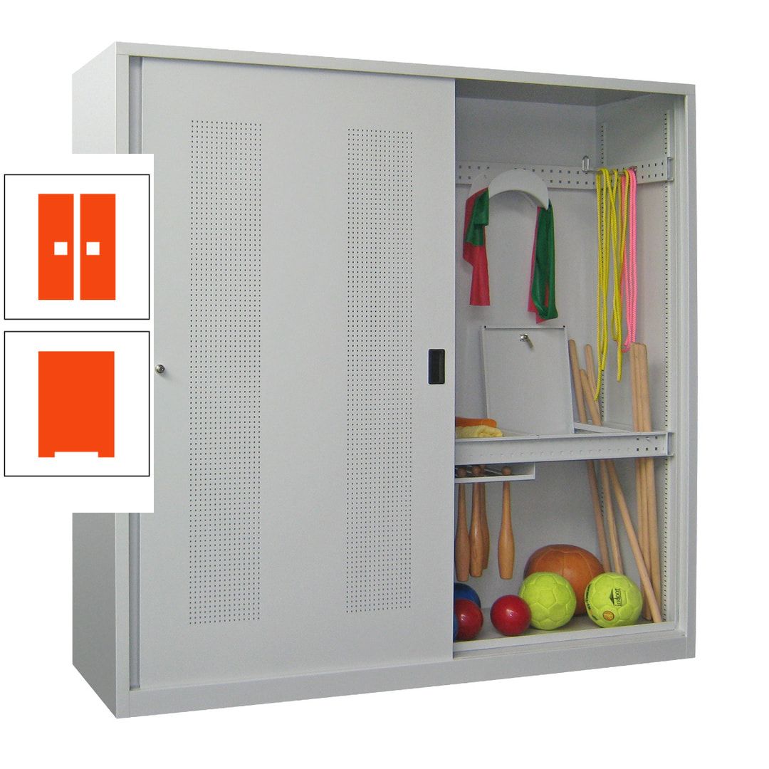 Ballschrank - Schiebetüren mit Lochfeld - Trennwand - 1.950x2.000x600 mm (HxBxT) - anthrazitgrau