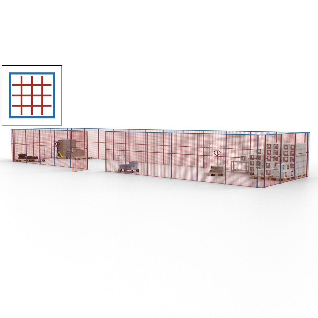 Maschinen Schutzgitter - Hallentrennwand - Sicherheitszaun - Tür - 45 m - 2.200 x 18.400 x 4.900 mm (HxBxT) - enzianblau