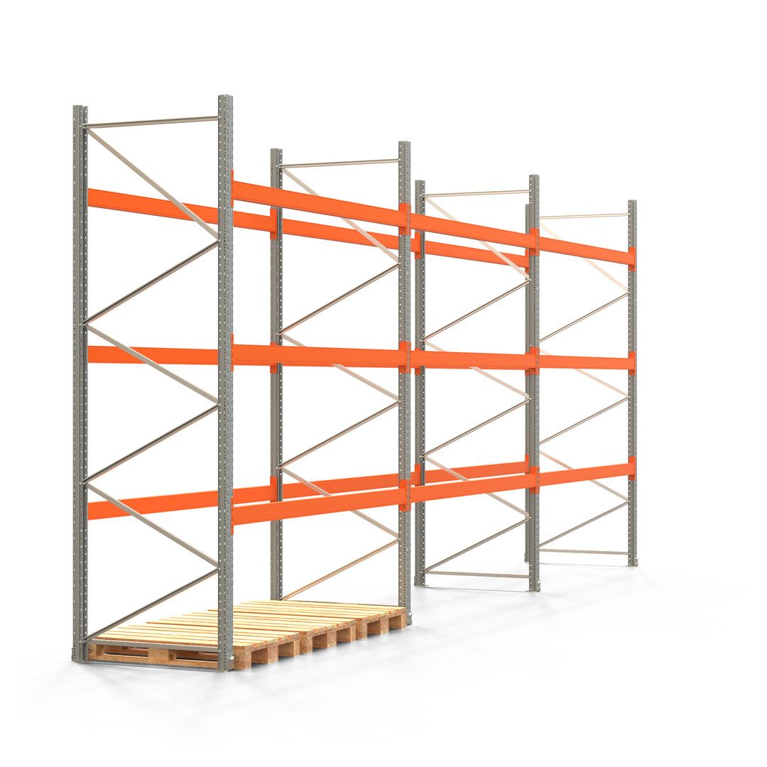 Palettenregal ARTUS - 4 Ebenen - Fachlast 2.100 kg - 3.500 x 11.225 x 1.100 mm (HxBxT) - 4 Felder - Schwerlastregal