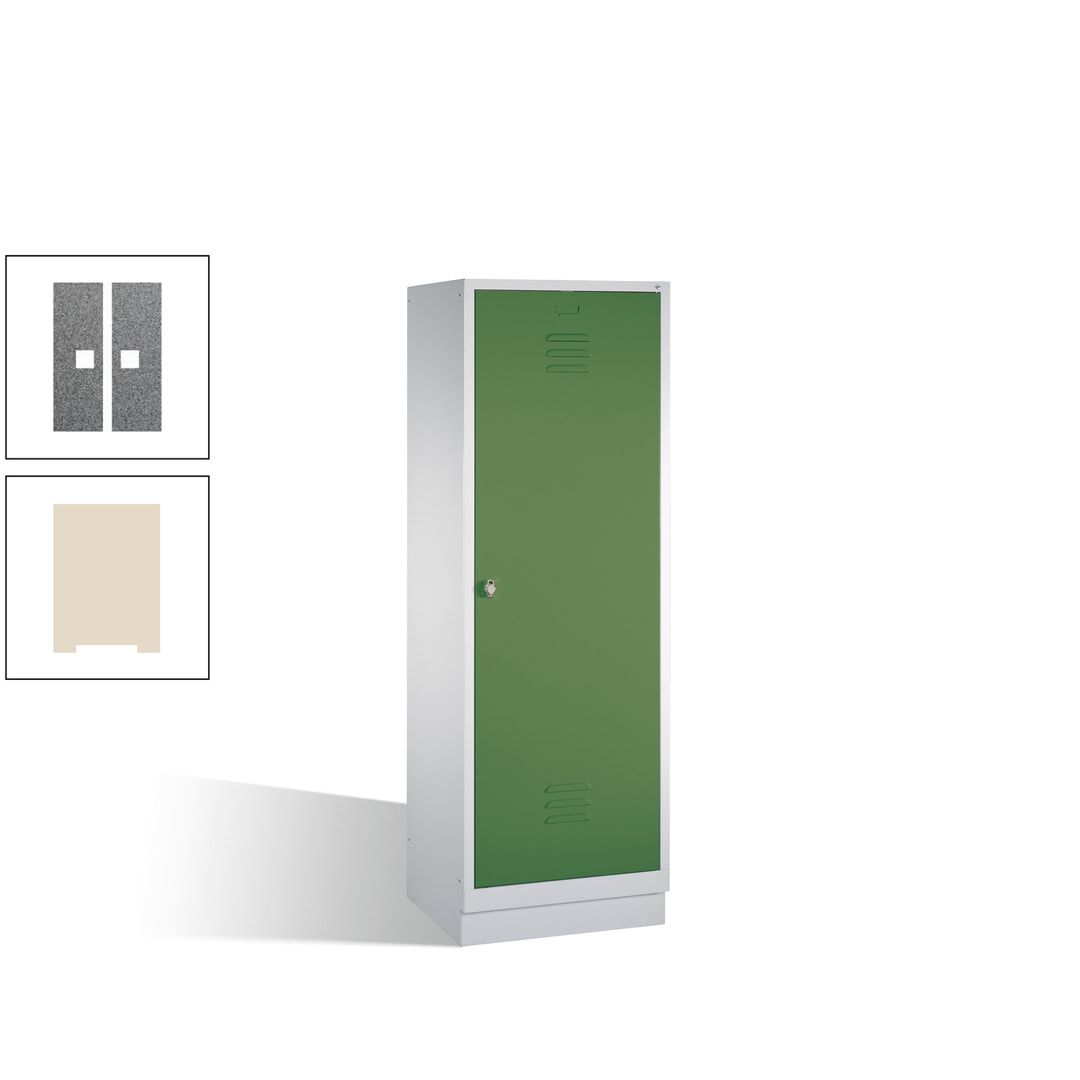 Doppel-Spind mit Großtür, Garderobenschrank mit Sockel, 2 Abteile a 300 mm, Korpus anthrazitgrau, Tür anthrazitgrau, 1.800 x 610 x 500 mm (HxBxT)