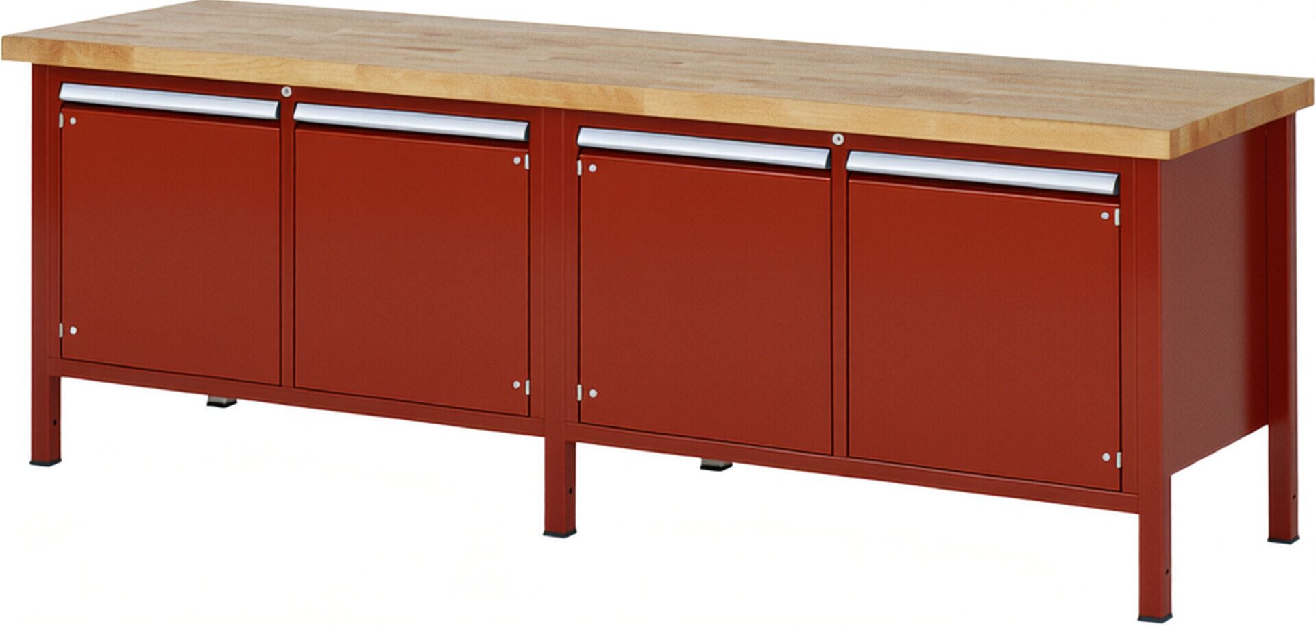Werkbank mit 4 Schränken - höhenverstellbar 840-1.040 mm - 2.500 x 700 mm (BxT) - Traglast 1.250 kg - Buche - Anthrazitgrau
