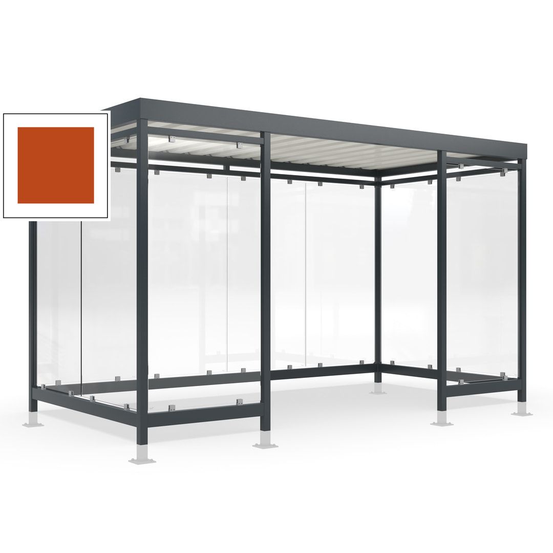 Raucherunterstand für 12-13 Personen, Bushaltestelle, mit Überpflasterung, 2.440 x 4.195 x 2.165 mm (HxBxT), 10 Wände, Achatgrau