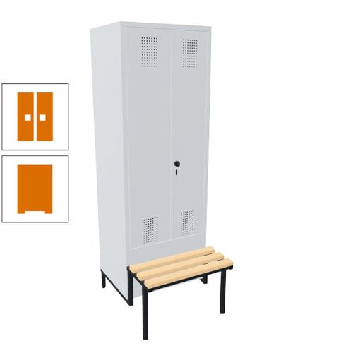 Doppel-Spind, Garderobenschrank, Buche Sitzbank integriert, 2 Abteile a 400 mm, Korpus anthrazitgrau, Tür anthrazitgrau, 1.850 x 800 x 815 mm (HxBxT)
