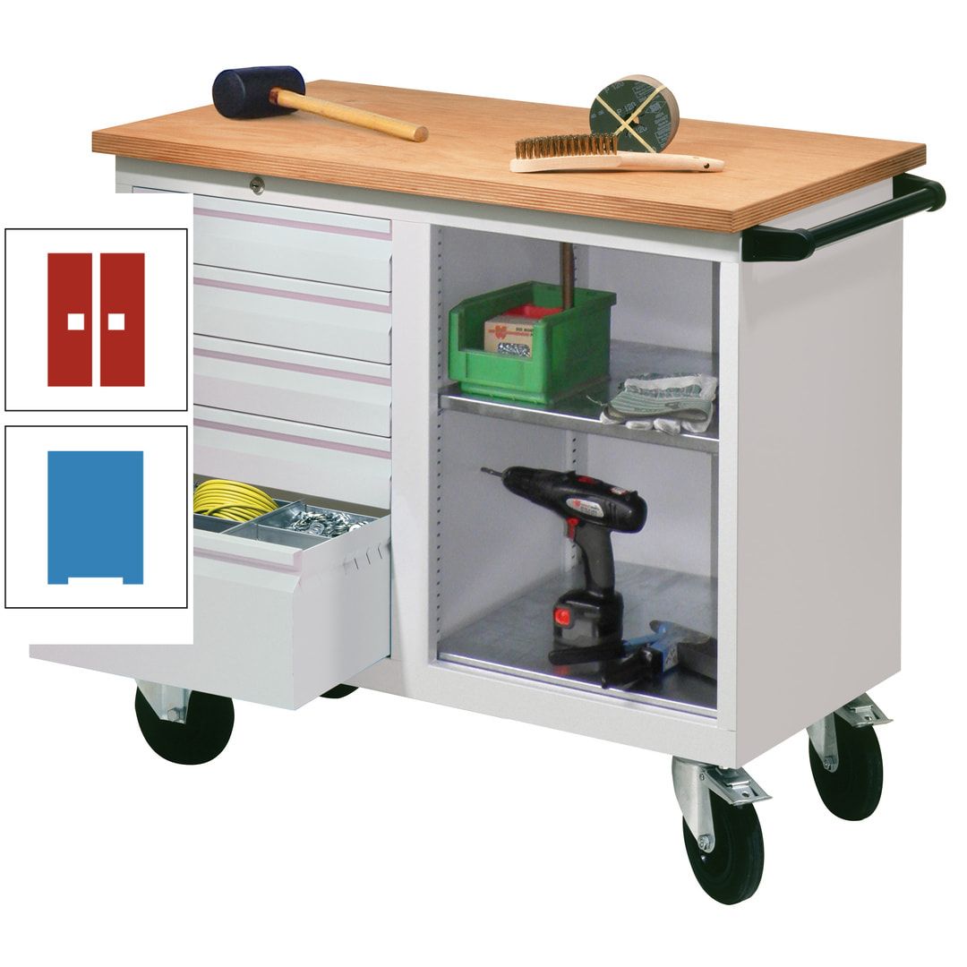 Mobile Werkbank - Werkstattwagen - 915 x 1.090 x 600 mm - 5 Schubladen und Ablagefach - anthrazitgrau