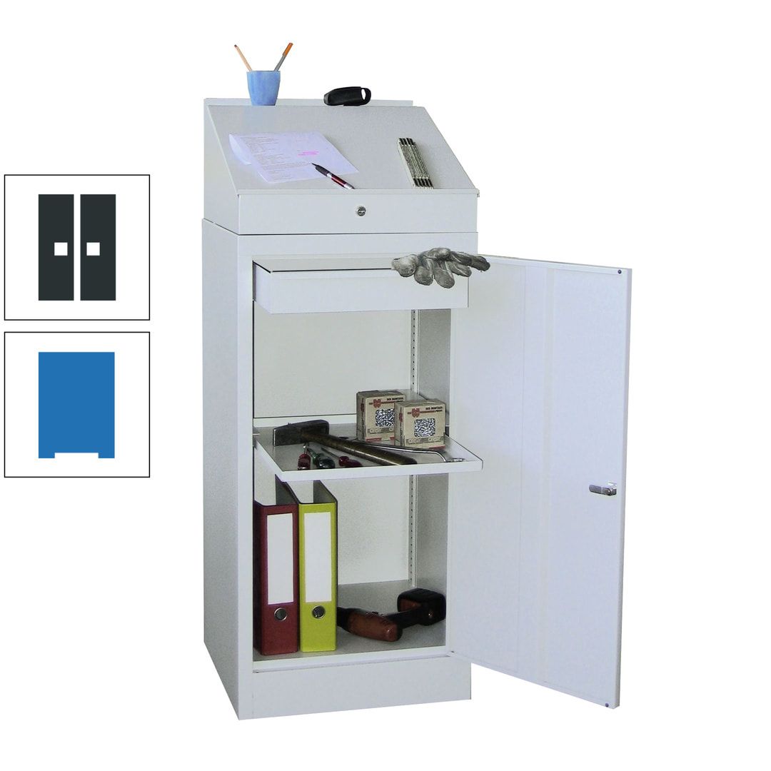 Stehpult mit Schrank - Vollblechtür - Zylinderschloss - 1 Einlegeboden, 1 Schublade - 1.270x500x500 mm (HxBxT) - anthrazitgrau