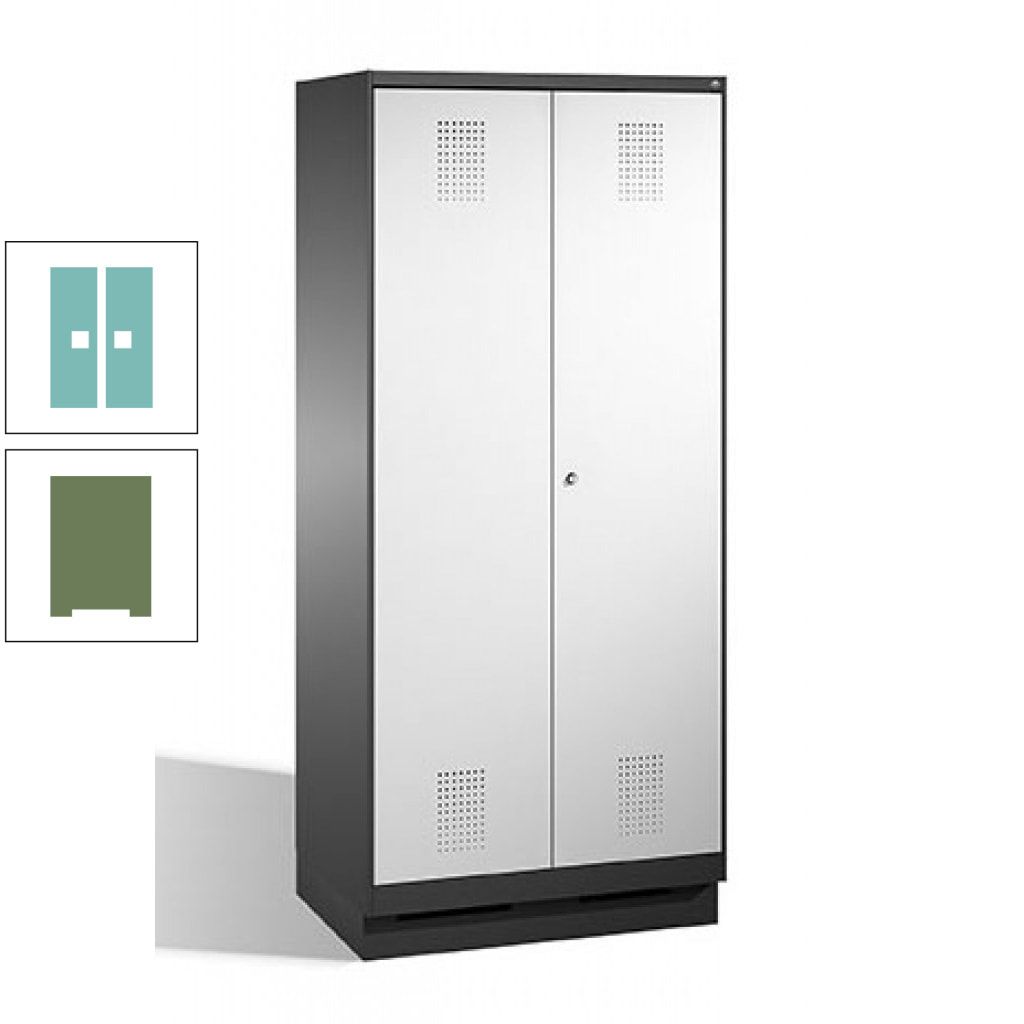 Doppel-Spind, Doppeltüren, Garderobenschrank mit Sockel, 2 Abteile a 400 mm, Korpus anthrazitgrau, Tür anthrazitgrau, 1.800 x 800 x 500 mm (HxBxT)