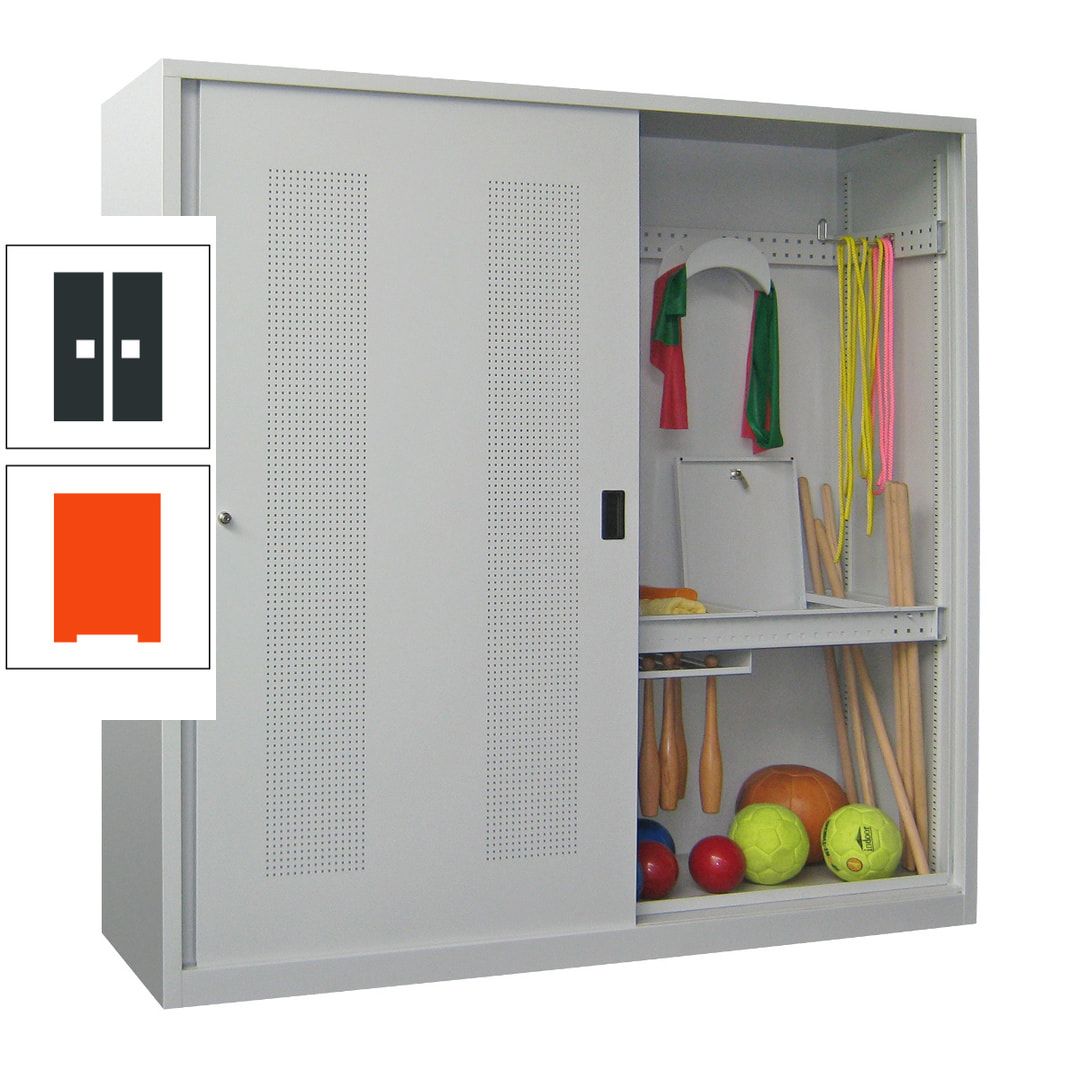 Ballschrank - Schiebetüren mit Lochfeld - Trennwand - 1.950x2.000x600 mm (HxBxT) - anthrazitgrau