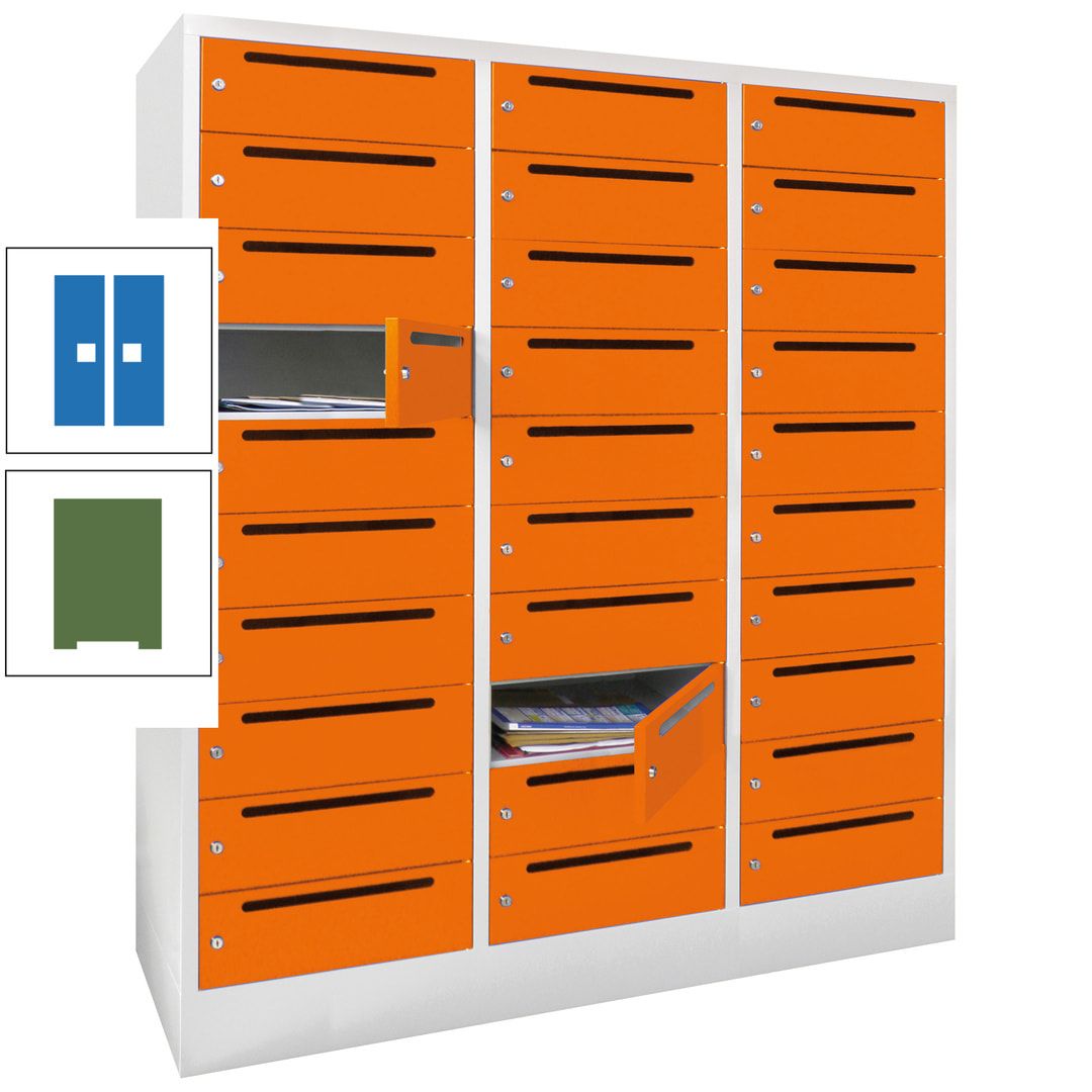 Postverteilerschrank, Schließfachschrank, 3 Abteile a 40 cm, 30 Fächer, 1.850 x 1.200 x 500 mm (HxBxT), Korpus anthrazitgrau, Front anthrazitgrau