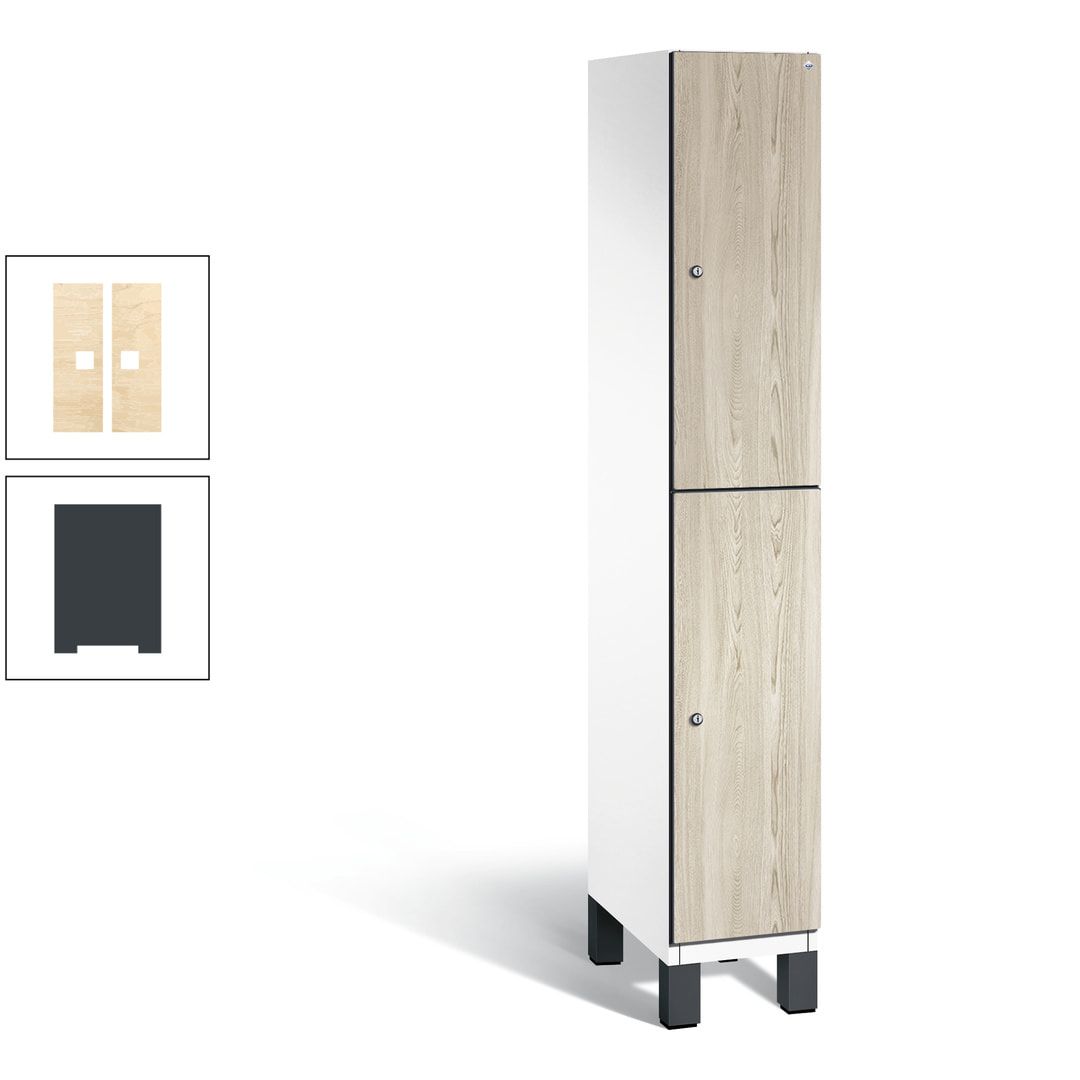 Fächerschrank, Garderobenschrank, mit Füßen, 1 Abteile, 1.980 x 300 x 525 mm (HxBxT), Korpus anthrazitgrau, Tür Donau-Ahorn