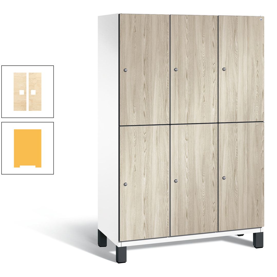 Fächerschrank, Garderobenschrank, mit Füßen, 3 Abteile, 1.980 x 1.200 x 525 mm (HxBxT), Korpus anthrazitgrau, Tür Donau-Ahorn