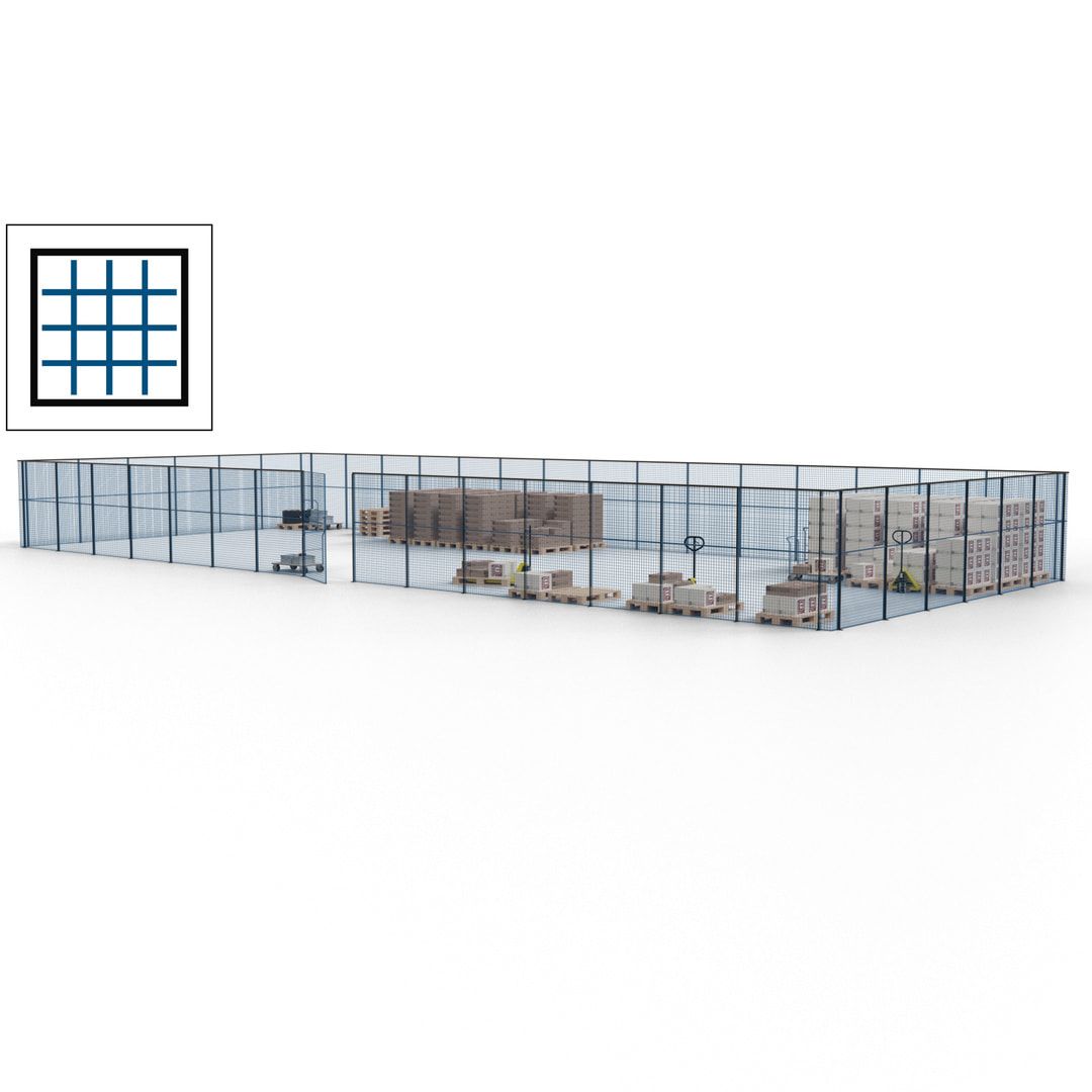 Maschinen Schutzgitter - Hallentrennwand - Sicherheitszaun - Tür - 63 m - 2.200 x 22.900 x 9.400 mm (HxBxT) - enzianblau