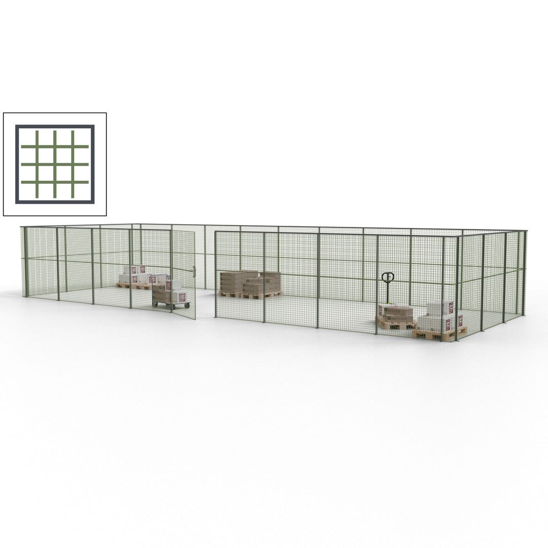 Maschinen Schutzgitter - Hallentrennwand - Sicherheitszaun - Tür - 36 m - 2.200 x 13.900 x 4.900 mm (HxBxT) - enzianblau