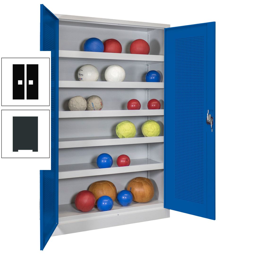 Ballschrank - Lochfeldtüren - 5 Böden - 1.950x1.200x500 mm (HxBxT) - anthrazitgrau