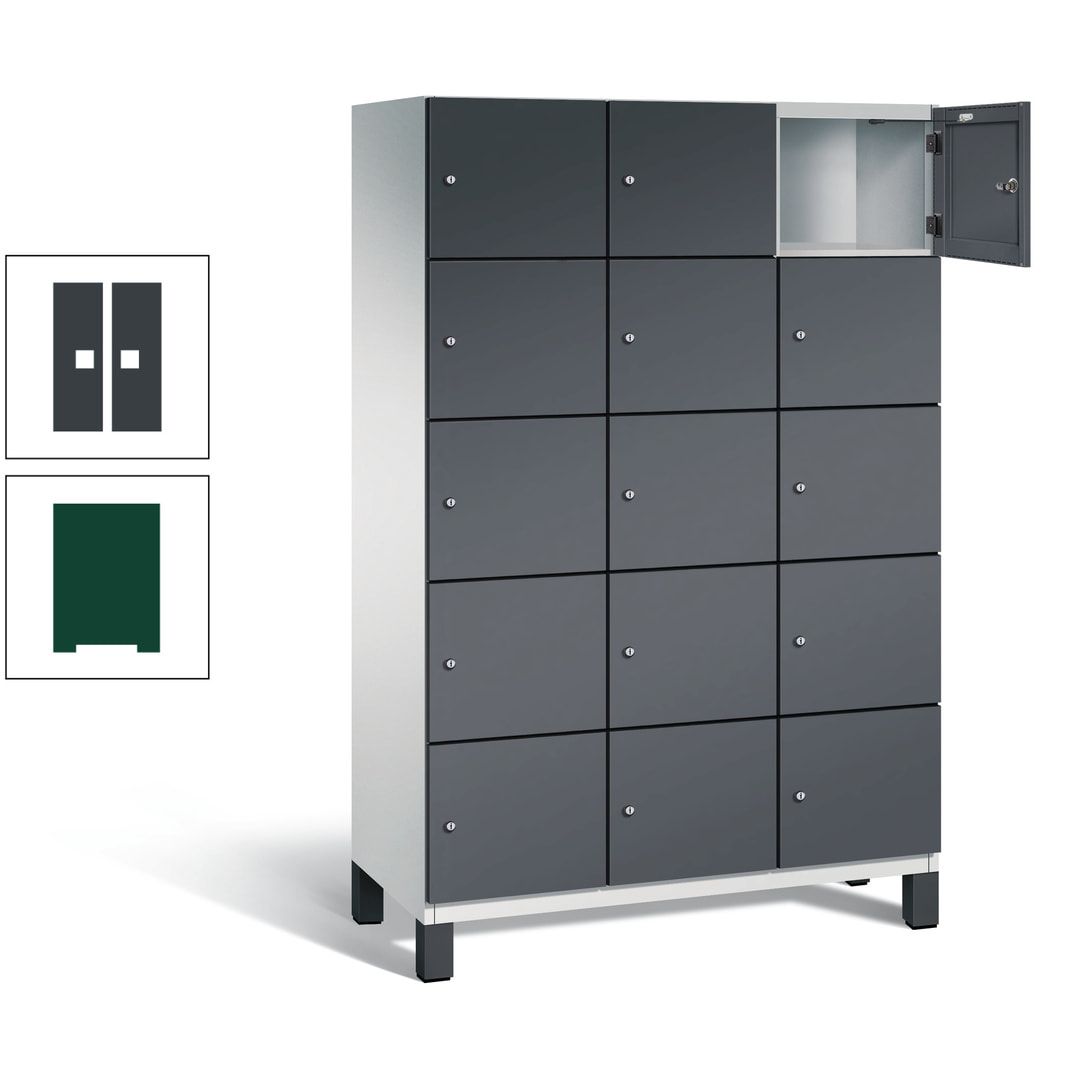 Fächerschrank, Stahlschrank, 15 Fächer, Türöffnungsbegrenzer, Füße, 1.980 x 1.200 x 525 mm (HxBxT), Korpus anthrazitgrau, Front anthrazitgrau