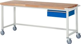 Mobile Werkbank mit 1 Schublade - 150:1 - 880 x 2.000 x 700 mm (HxBxT) - Traglast 450 kg - Buche - Farbe wählbar