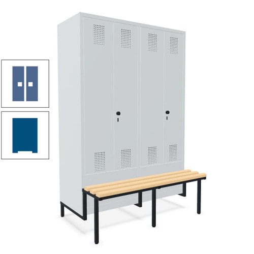Doppel-Spind, Garderobenschrank, Buche Sitzbank integriert, 4 Abteile 300 mm, Korpus anthrazitgrau, Tür anthrazitgrau, 1.850 x 1.200 x 815 mm (HxBxT)