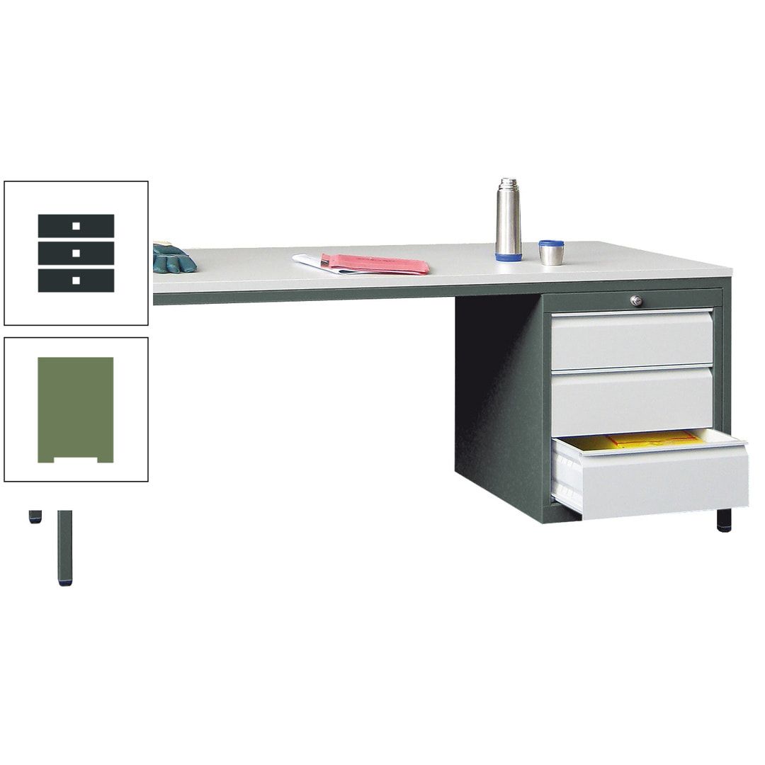 Meisterschreibtisch - 3 Schubladen 150 / 175 mm - 720 x 1.700 x 800 mm (HxBxT) - anthrazitgrau