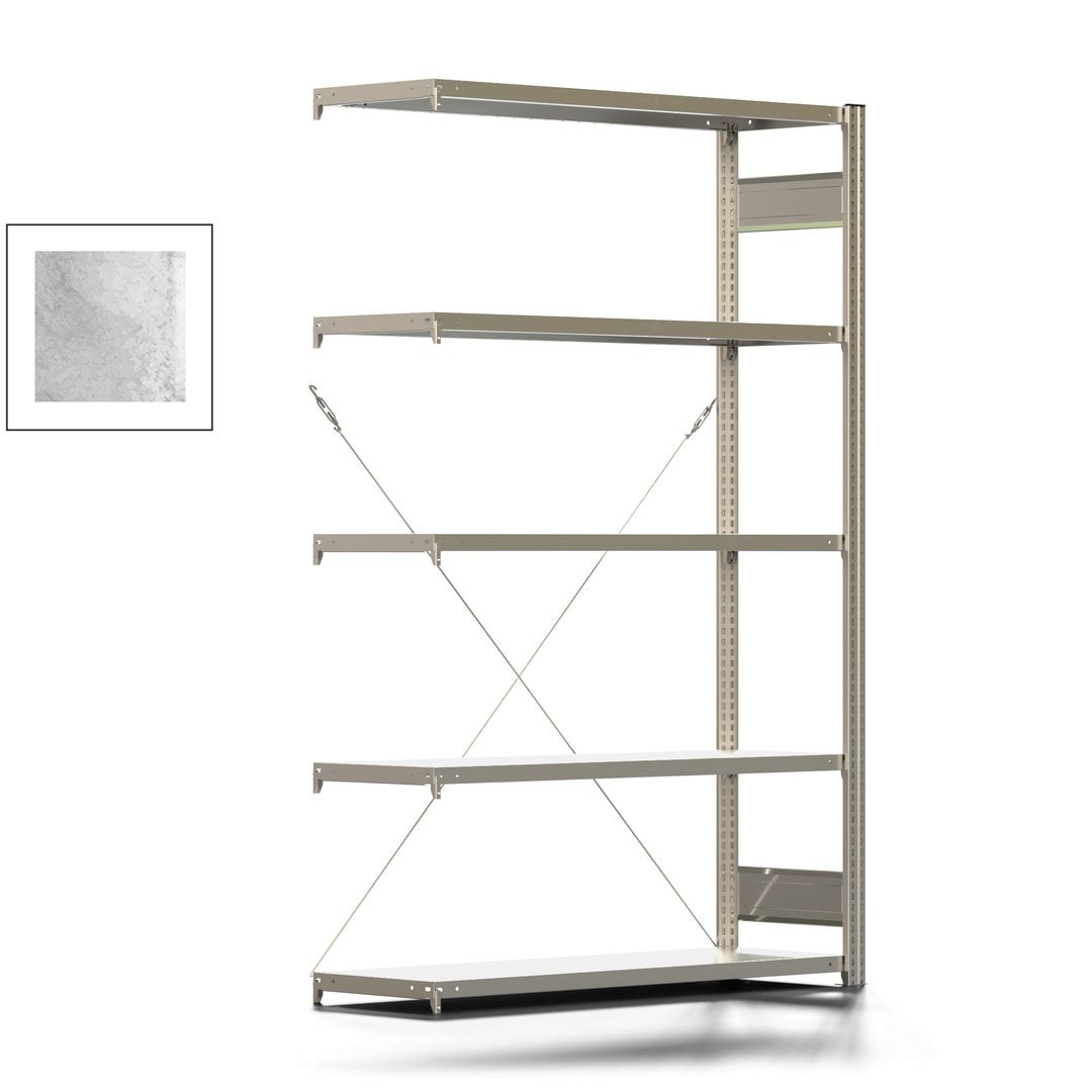 Fachbodenregal mit Tiefenriegel - 350 kg - 2.000 x 1.285 x 426 mm (HxBxT) - Anbauregal - 5 Böden - enzianblau - Lagerregal - Steckregal BERT