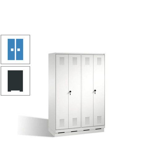 Doppel-Spind, Doppeltüren, Garderobenschrank mit Sockel, 4 Abteile a 300 mm, Korpus anthrazitgrau, Tür anthrazitgrau, 1.800 x 1.200 x 500 mm (HxBxT)