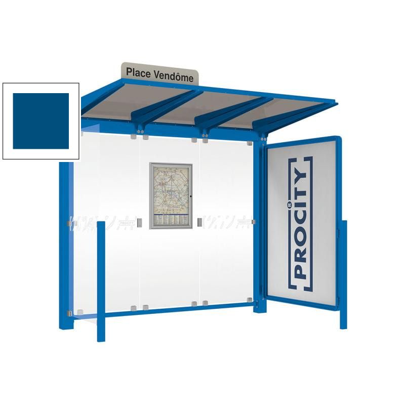 Buswartehalle - Unterstand - Fahrplankasten - Haltestellenschild - Seitenwand - Schaukasten- 2.390 x 2.500 x 1.500 mm (HxBxT) - enzianblau