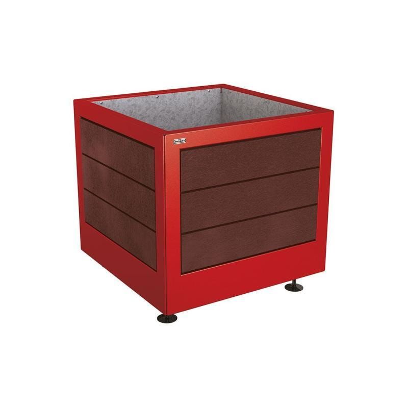 Pflanzbehälter, Stahl, recyclebarer Kunststoff, verstellbare Füße, Innen Blech fvz mit Verladungsgriffen, 700 x 800 x 800 mm (HxBxT), enzianblau