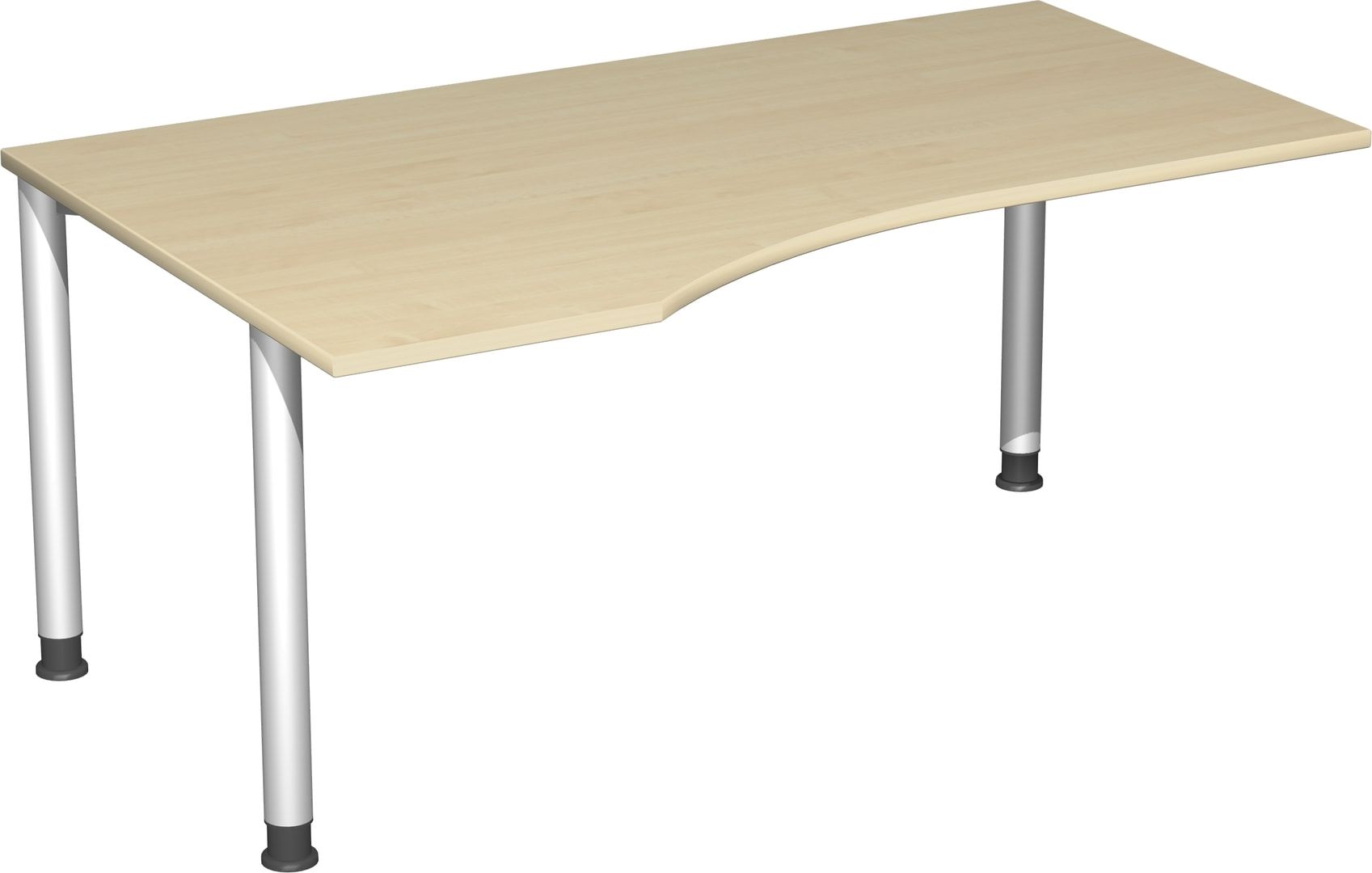 Eckschreibtisch mit einseitig verkürzten Füßen, 4-Fuß Flex, Ecke links, Höhe 680-800 mm, 1.600 x 1.000 mm (BxT), Gestell anthrazit, Ahorn