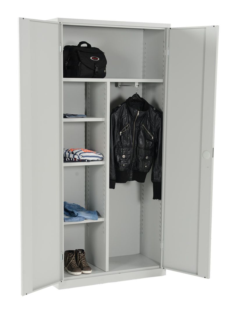 Kleiderschrank mit Sockel - Spind mit Trennwand - 1.950 x 920 x 420 mm (HxBxT) - Zylinderschloss - lichtgrau