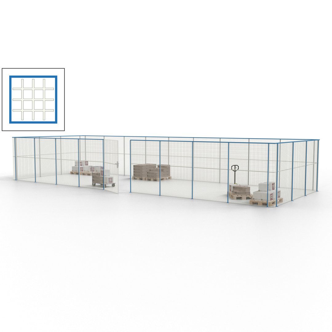 Maschinen Schutzgitter - Hallentrennwand - Sicherheitszaun - Tür - 36 m - 2.200 x 13.900 x 4.900 mm (HxBxT) - enzianblau