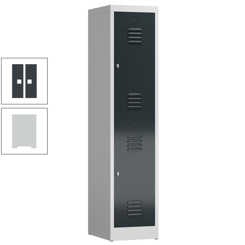 Garderobenschrank, Doppelstockspind, 1 Abteil, 2 Fächer, 1.800 x 415 x 500 mm (HxBxT), Drehriegel, Stahl, Korpus: lichtgrau, Front: anthrazitgrau