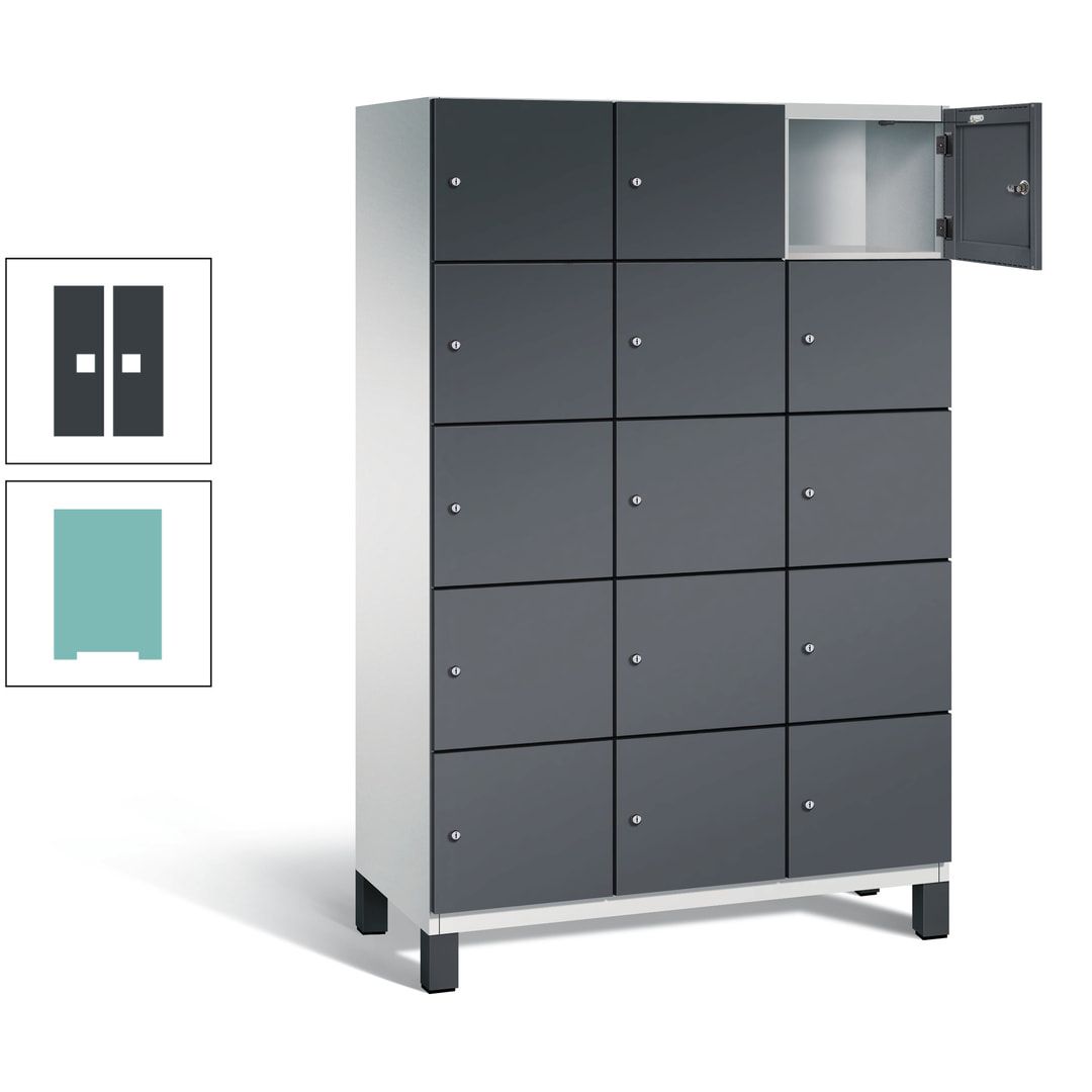 Fächerschrank, Stahlschrank, 15 Fächer, Türöffnungsbegrenzer, Füße, 1.980 x 1.200 x 525 mm (HxBxT), Korpus anthrazitgrau, Front anthrazitgrau