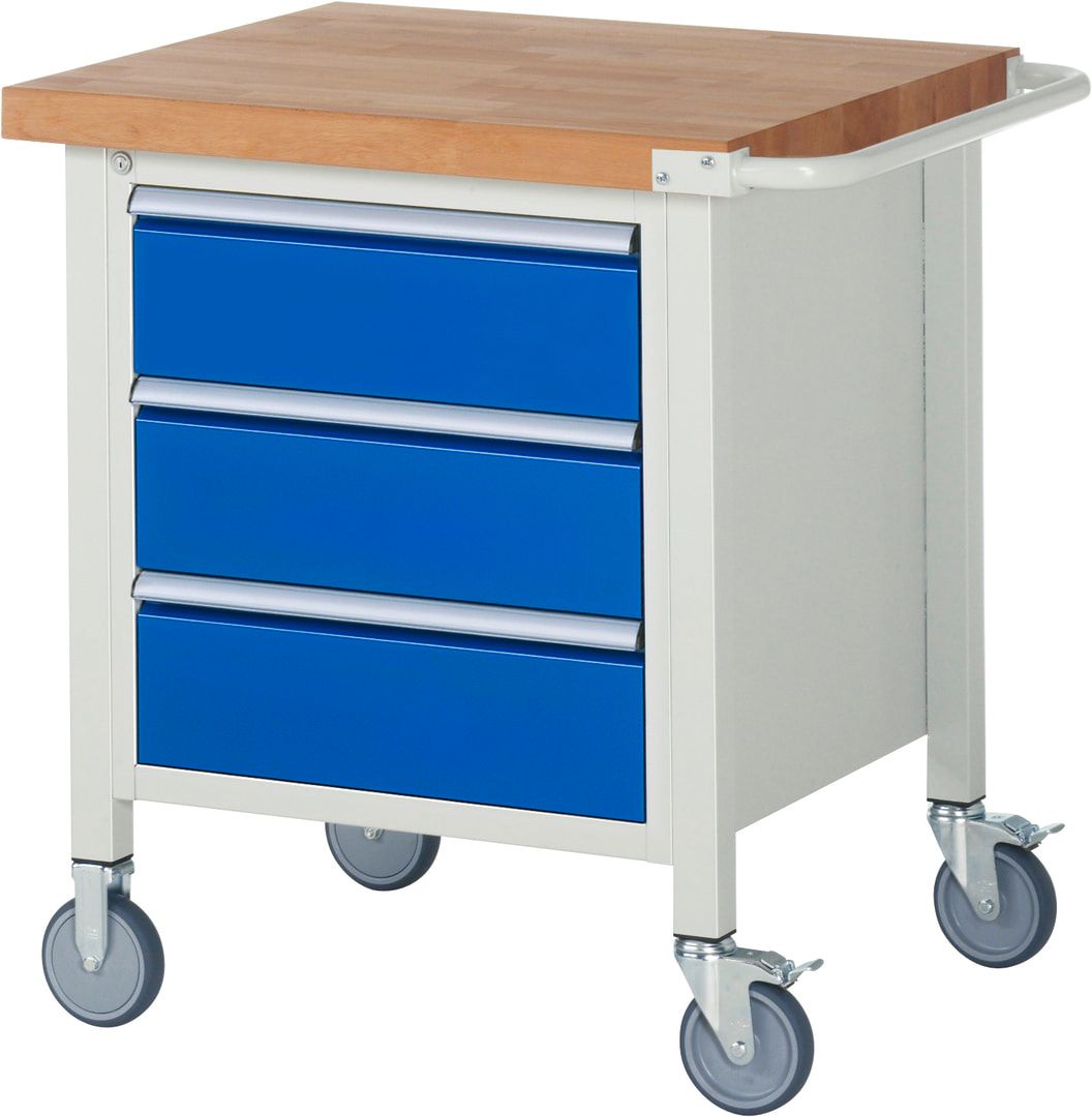 Mobile Werkbank - 3 Schubladen - Teilauszug - 180:3 - höhenverstellbar 880-1.080 mm - 750 x 700 mm - 450 kg - Buche - Anthrazitgrau