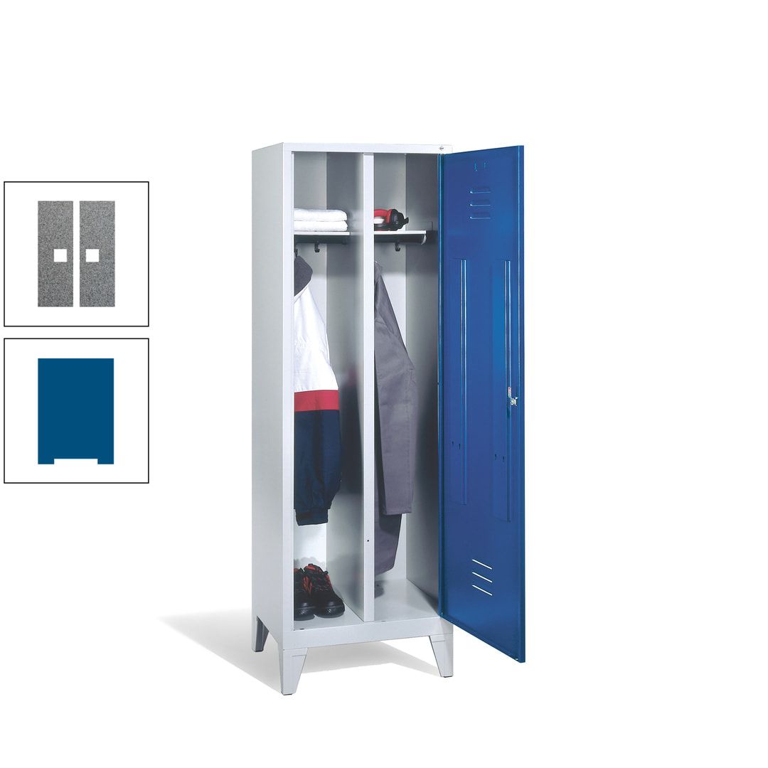 Doppel-Spind mit Großtür, Garderobenschrank mit Füßen, 2 Abteile a 300 mm, Korpus anthrazitgrau, Tür anthrazitgrau, 1.850 x 610 x 500 mm (HxBxT)