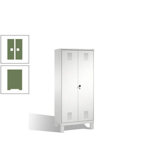Doppel-Spind, Doppeltüren, Garderobenschrank mit Füßen, 2 Abteile a 400 mm, Korpus anthrazitgrau, Tür anthrazitgrau, 1.850 x 800 x 500 mm (HxBxT)