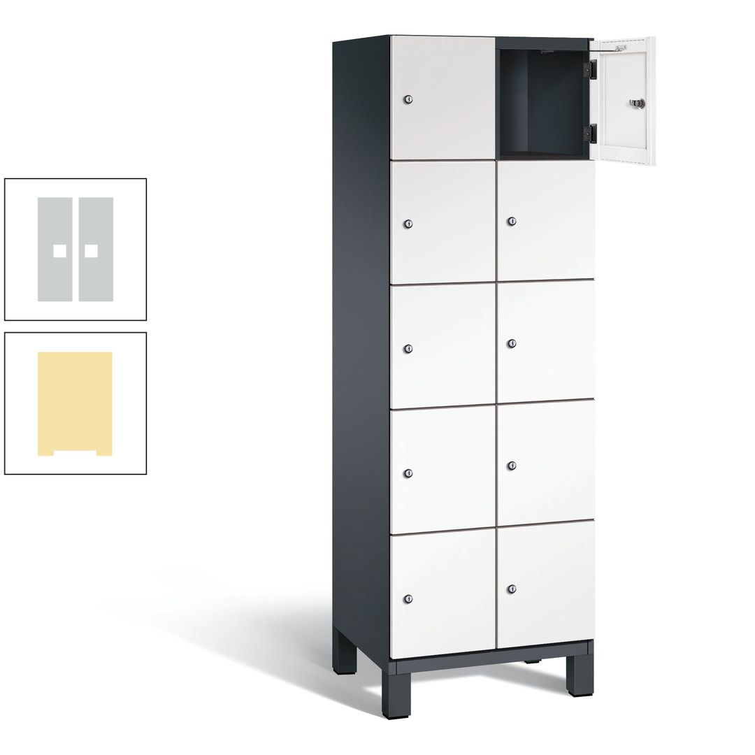 Fächerschrank, Stahlschrank, 10 Fächer, Türöffnungsbegrenzer, Füße, 1.980 x 600 x 525 mm (HxBxT), Korpus anthrazitgrau, Front anthrazitgrau