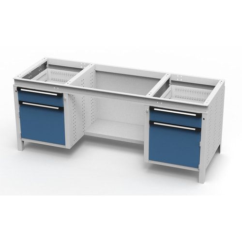 OTTOKIND Werkbank - bündige Arbeitsplatte - 850 x 1.695 x 750 mm (HxBxT) - 2 Schubladen - 2 Schränke - lichtgrau