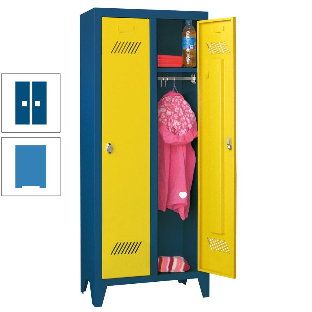 Spindschrank f. Kindergärten - mit Füßen - Höhe 1.300 mm - 2 Abteile a 250 mm - Zylinderschloss - anthrazitgrau