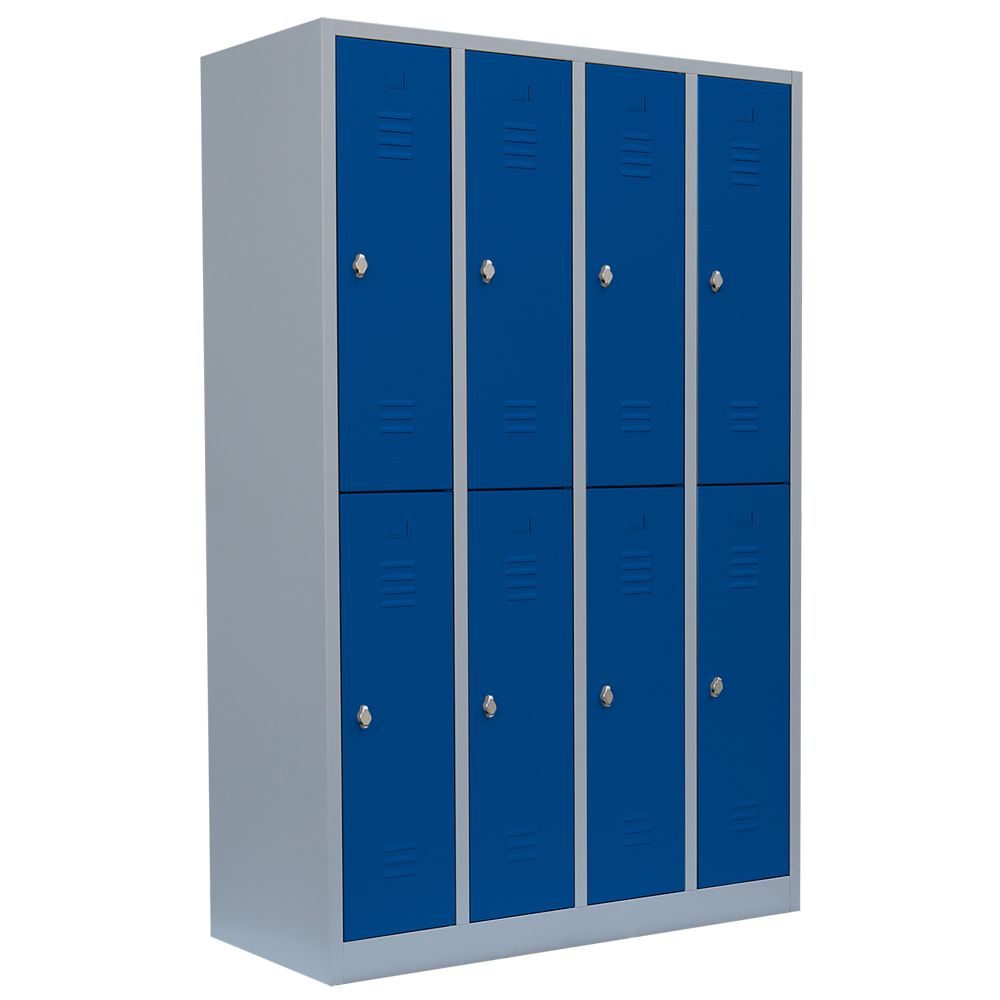 Garderobenschrank, Doppelstockspind, 4 Abteile, 8 Fächer, 1.800 x 1.170 x 500 mm (HxBxT), Stahl, Drehriegel, Korpus: lichtgrau, Front: anthrazitgrau